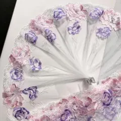 ピンクとパープルの光沢⟡お花刺繍チュールレース　1m　N-8