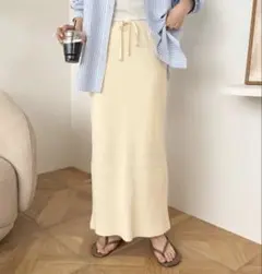 リブ ロングタイトスカート アイボリー