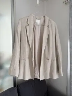 H&M ベージュ リネンブレンド テーラードジャケット