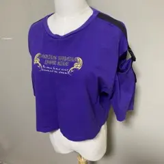 SPINNS レディース　クロップド丈半袖Tシャツ　バックル付き　肩出し　紫　Mのサムネイル
