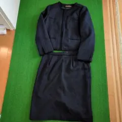 極美品‼️セレモニー【スニーアート❤️】高級婦人服⭐️スカートスーツセット13号 セレモニースーツ(6403499)13号・ネイビー｜フォーマルメッセージ