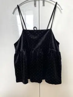 coca ラインストーンベロアキャミソール BLACK