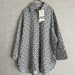 タグ付 未使用ZARA ザラ 幾何学模様リネン100%シャツ サイズM ゆったり