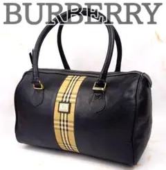 BURBERRY ミニボストンバッグ ノバチェック シャドーホース レザー 黒
