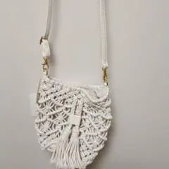 ホワイト マクラメ編み ショルダーバッグ