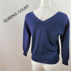 クイーンズコートQUEENSCOURTレーヨン花柄刺繍カーディガン紺ネイビー2のサムネイル