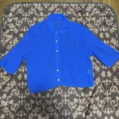 LOWRYSFARM 半袖 ニットカーディガン ブルー メッシュ 夏服のサムネイル