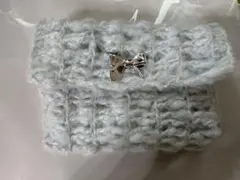 ハンドメイド ニットポーチ 水色
