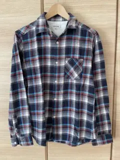 ネイビー系チェック 長袖シャツ L