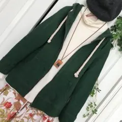 《CALINER》ロープ紐 ジップパーカー 霜降り グリーン 無地 シンプルのサムネイル