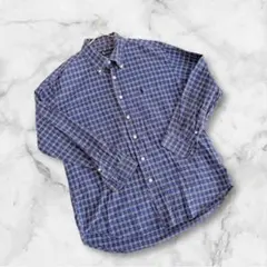 ポロハンター　長袖シャツ　ブルー　チェック柄　綿100% Lサイズ