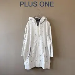 【PLUS ONE】XL　ライトグレー　総柄　パーカー　七分袖　リゾートトップスのサムネイル