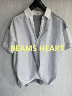 BEAMS HEART 半袖　ブラウス シャツ　カットソー　ホワイト×グレー