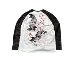 7BS3 昇鯉　プリント長袖Tシャツ　和柄　古着used