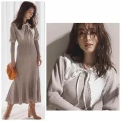 アプワイザーリッシェ 2WAY衿付きニットワンピース グレージュ1