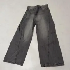 WYM ウォッシュ加工 ワイドデニムパンツ グレー Sのサムネイル