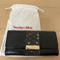 SeeByChloe 長財布　ブラック　ゴールド模様　巾着袋付きのサムネイル