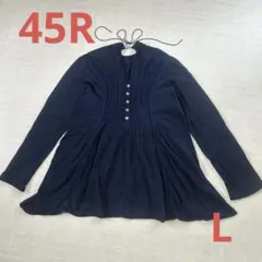 45R インディゴ ピンタック プルオーバーブラウス 3 藍染 コットン R刺繍