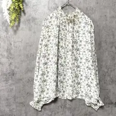 レイカズン　総柄シフォンフレアブラウス　花柄　シャーリング襟　ハイネック　小花柄