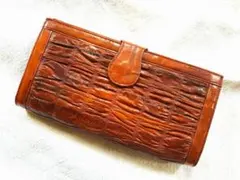シワ加工　キャメルカラー　スナップボタン付き長財布　約22cm×13cm