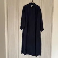 未使用【マイアパレル】ギャザーワンピース 日本製 綿 ネイビー