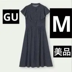 GU ドットプリントワンピース 半袖 ネイビー レディース M