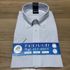【新品】メンズL(41)ノーアイロン 半袖ワイシャツ ブルーストライプ