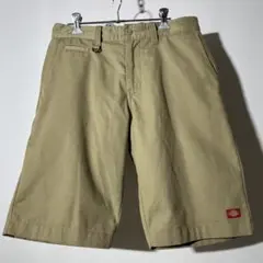 Dickies ワークショーツ W32 カーキ ハーフパンツ 古着 ワイド 無地のサムネイル