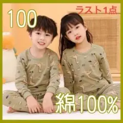 男の子　パジャマ　100 長袖　薄手　恐竜　ダイナソー　緑　子供　冬服　冬　薄着
