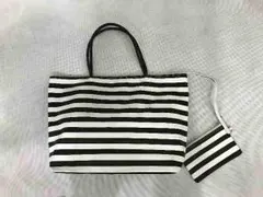 小物ポーチ付きシンプルボーダービッグバッグ（ブラック）