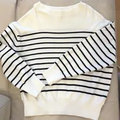 Lサイズ　ゆったり　ボートネック　白黒ボーダーニット　コーデの差し色にものサムネイル