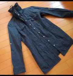 ネイビー ストライプ ロングシャツ