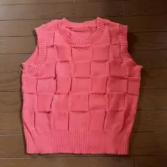ブロックチェック ニットベスト ピンク