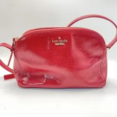 【美品】ケイトスペード ショルダーバッグ ダブルジップ エナメル レッド 赤