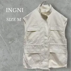 イング　ミリタリーベスト　トップス　重ね着　無地　カジュアル　アイボリー　M