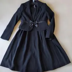 美品 ブラックフォーマル 9号 テーラードジャケット ワンピース リボン付き