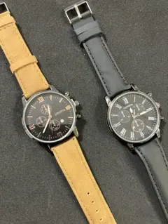 【セール中】新品2本セット クロノグラフ レザーベルト腕時計　プレゼントにも最適