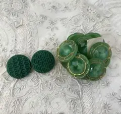 イギリス　ヴィンテージ　ガラスボタン　グリーン系　セット　12個　レトロ　緑