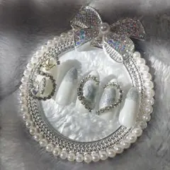 【現品】 ネイルチップ 量産型 フレンチガーリー 韓国 蝶々 ハート