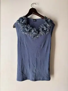 OSCALITO 刺繍 ノースリーブ トップス ブルー ウールシルク イタリアのサムネイル