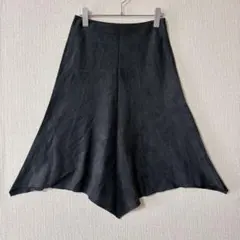 COMME CA ISM/ブラック スエード アシンメトリー フレアスカート M