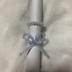 ビーズアクセサリー リボン 韓国 リング パール 2個セット