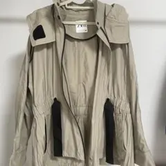 ZARA ザラ 撥水マウンテンパーカー　フード付き ウエストリボン カーキ S