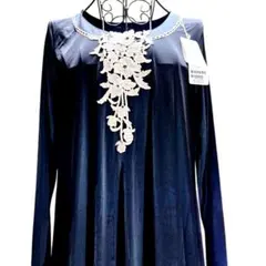 新品タグ付きさえら 花刺繍レースワンピース ラインストーン 上品 L