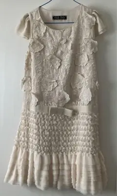 POURVOUS 結婚式　パーティ　オフホワイトワンピース　ドレス