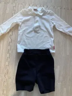 ホワイトポロシャツ(ミキハウス)とネイビーショートパンツ(ノーブランド)セット