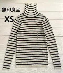 未使用★無印良品/MUJ リブタートルネック ボーダーニット　洗えるウール