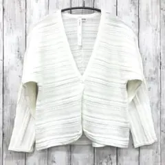 【 FENICE 】Vネックカーデ 透かし編み 長袖 ホワイト 40