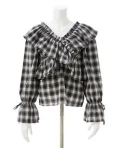【美品】INGNI クロスフリルオフショルブラウス/A Mサイズ チェック柄