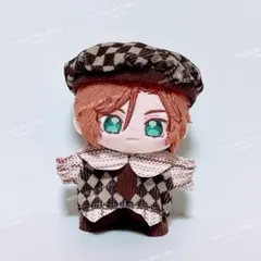 10〜12cm ぬい服 いつぬい 帽子・ネクタイ付き！茶色チェック セットアップ